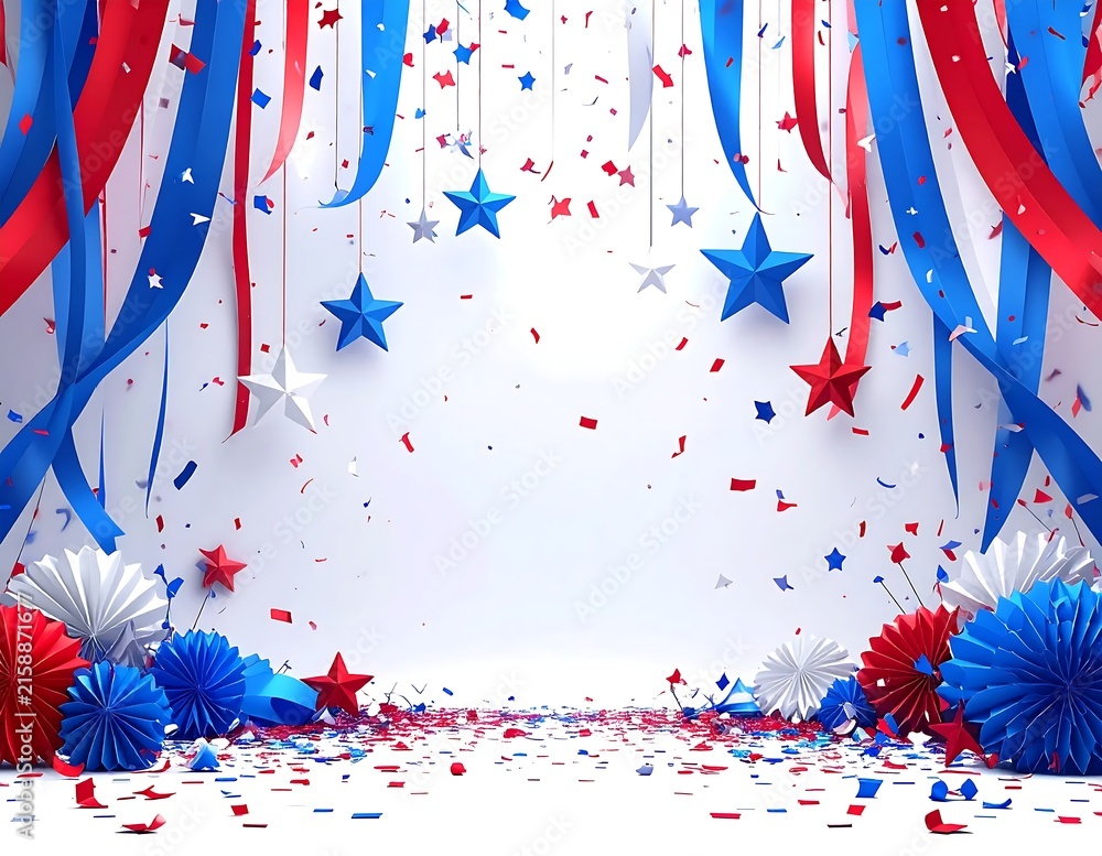 Obraz premium Patriotic Independence Day Background with Red White and Blue Decorations.