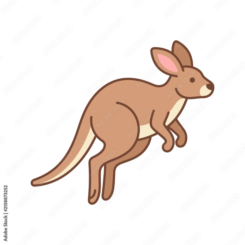 Naklejka premium Brown kangaroo jumping on plain background.
