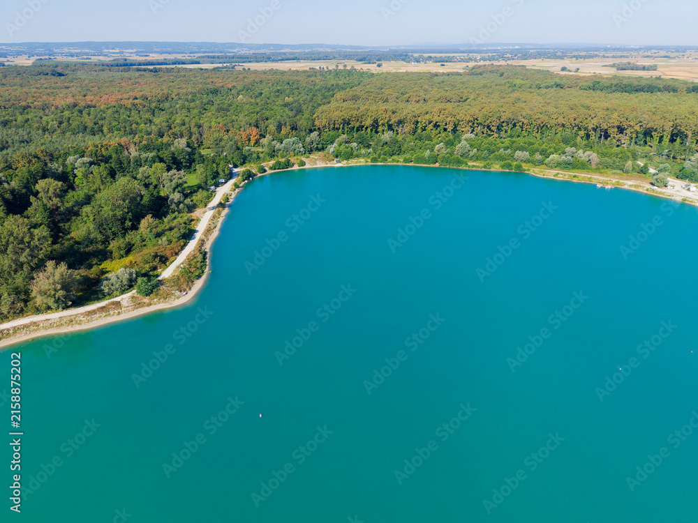 Obraz premium Aerial View of Artificial Lake and Gravel Pit at Gabajeva Greda, Croatia