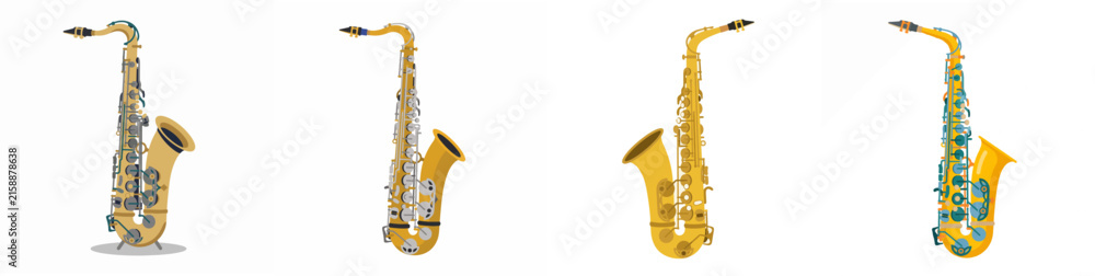 Naklejka premium Set of saxophone musical instrument vector illustrations isolated on white background