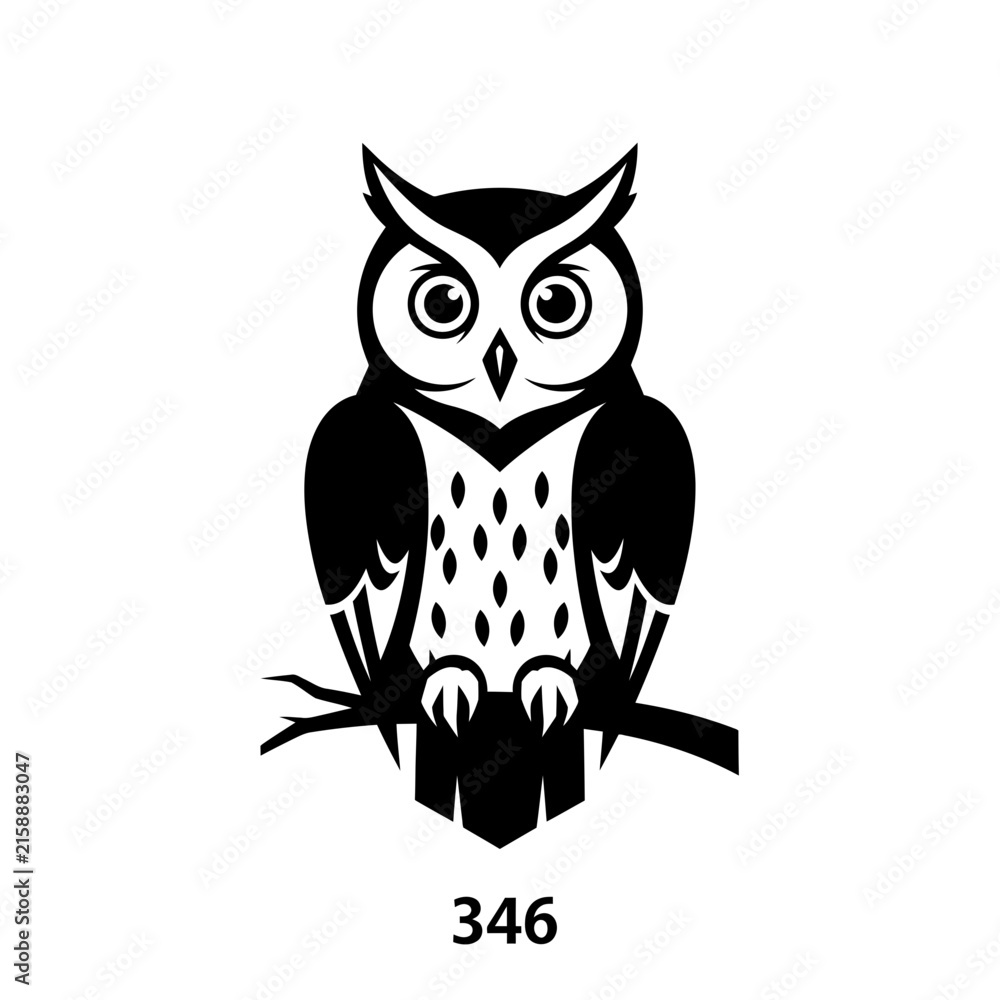 Obraz premium Stylized Owl Sitting on Branch Icon, Isolated Vector Illustration