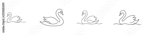 Minimalist continuous line swan icon depicting a resting elegant bird for nature and decor design use.