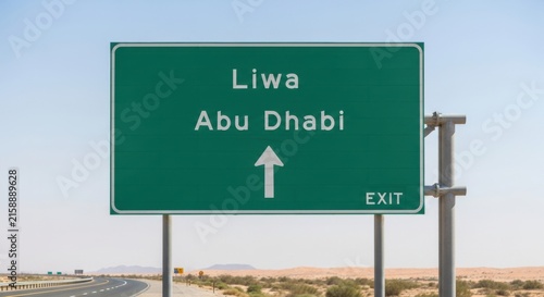Desert Highway Sign Directing Towards Liwa Abu Dhabi