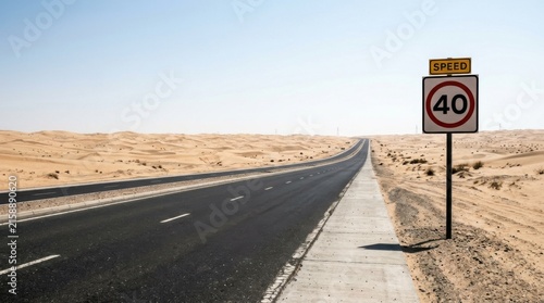 Desert Highway Speed Limit Sign Journey Towards Horizon Road Travel