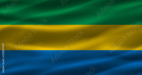 Gabonese flag with fabric texture. Realistic flag of Gabon waving