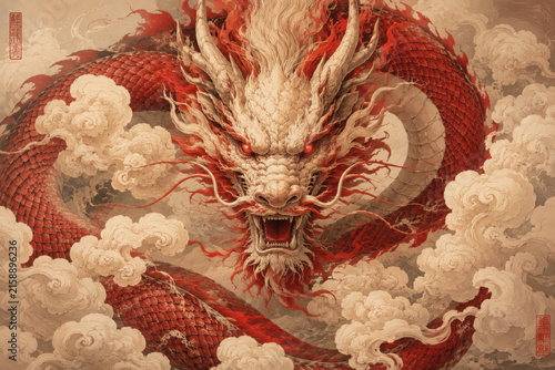 Oriental asian tradition religion temple china chinese background red dragon asia animal culture art