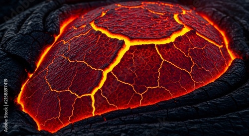 Glowing molten lava flowing over dark volcanic rock surface