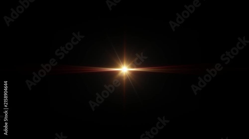 Loop center flickering golw gold optical lens flares star shine light animation art on black abstract background. Lighting lamp rays effect dynamic bright video footage 