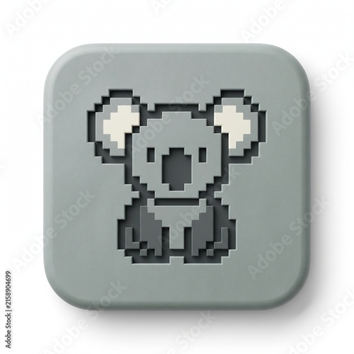 Premium 3D Matte Clay Pixel Koala Icon on Rounded Square Button