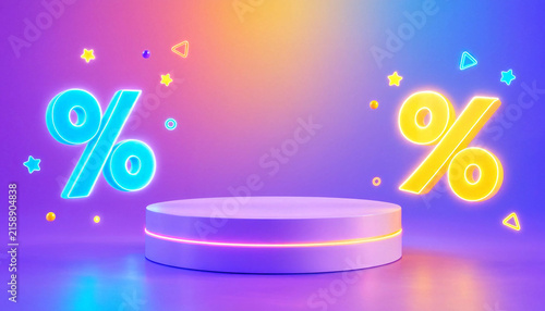 3D Circle Stage and Glowing Percent Symbols – Modern E-Commerce Sale Backdrop