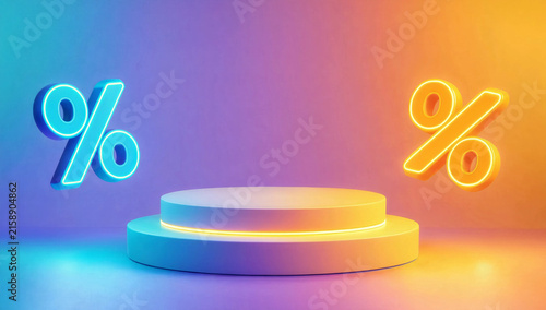 Modern 3D Podium Banner with Glowing Percentage Symbols for Sale Promotion