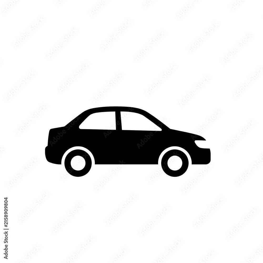 Naklejka premium Black sedan car icon showing a simple side view for transportation and vehicle design projects Vector