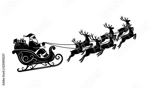 Santa Claus Flying Sleigh Christmas Holiday Silhouette Vector Illustration