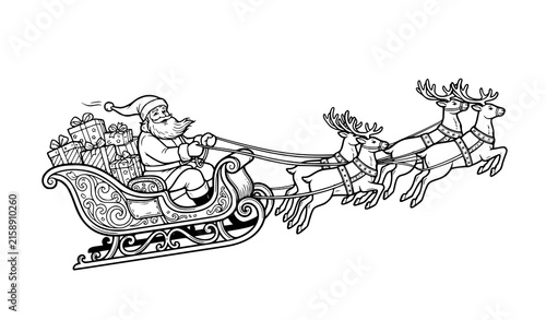 Santa Claus Driving Sleigh Christmas Winter Vector Illustration