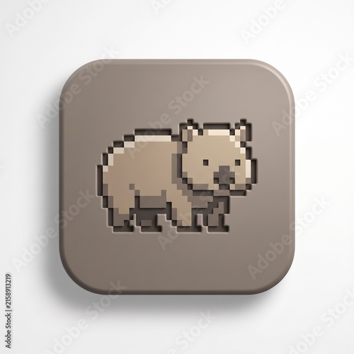 Premium 3D Matte Clay Pixel Wombat Icon on Rounded Square Button
