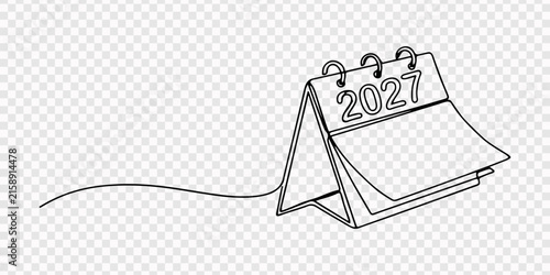 Foto Loose-leaf calendar 2027 in one continuous line drawing