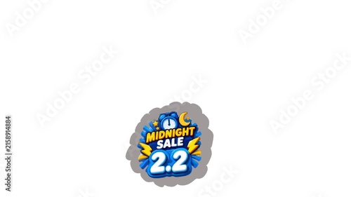 Colorful midnight sale promotional motion graphic featuring bold sale badges with 1.1, 2.2, 3.3, and 4.4 values. Suitable for late-night shopping campaigns, e-commerce promotions, online stores