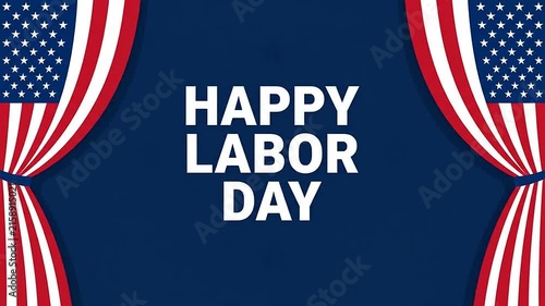 Labor Day Celebration Banner with Animated American Flag Curtains