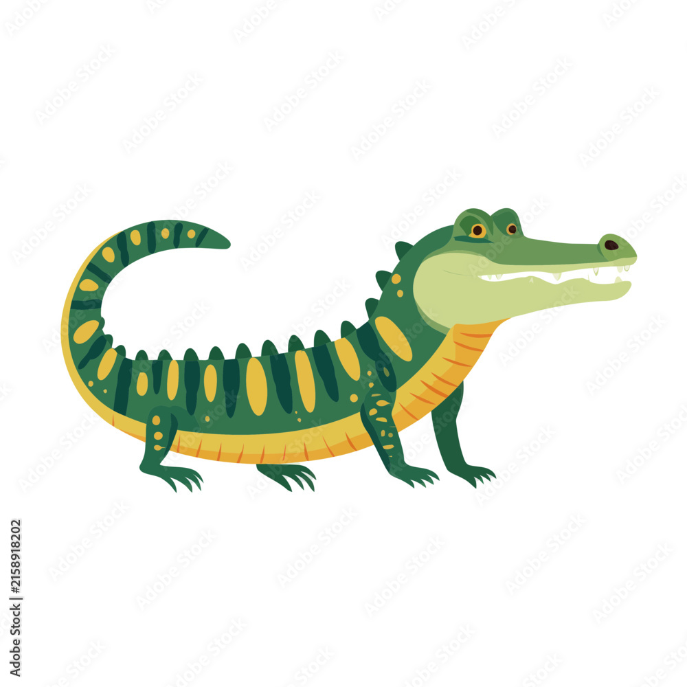 Fototapeta premium Cute Cartoon Alligator Isolated on Transparent Background