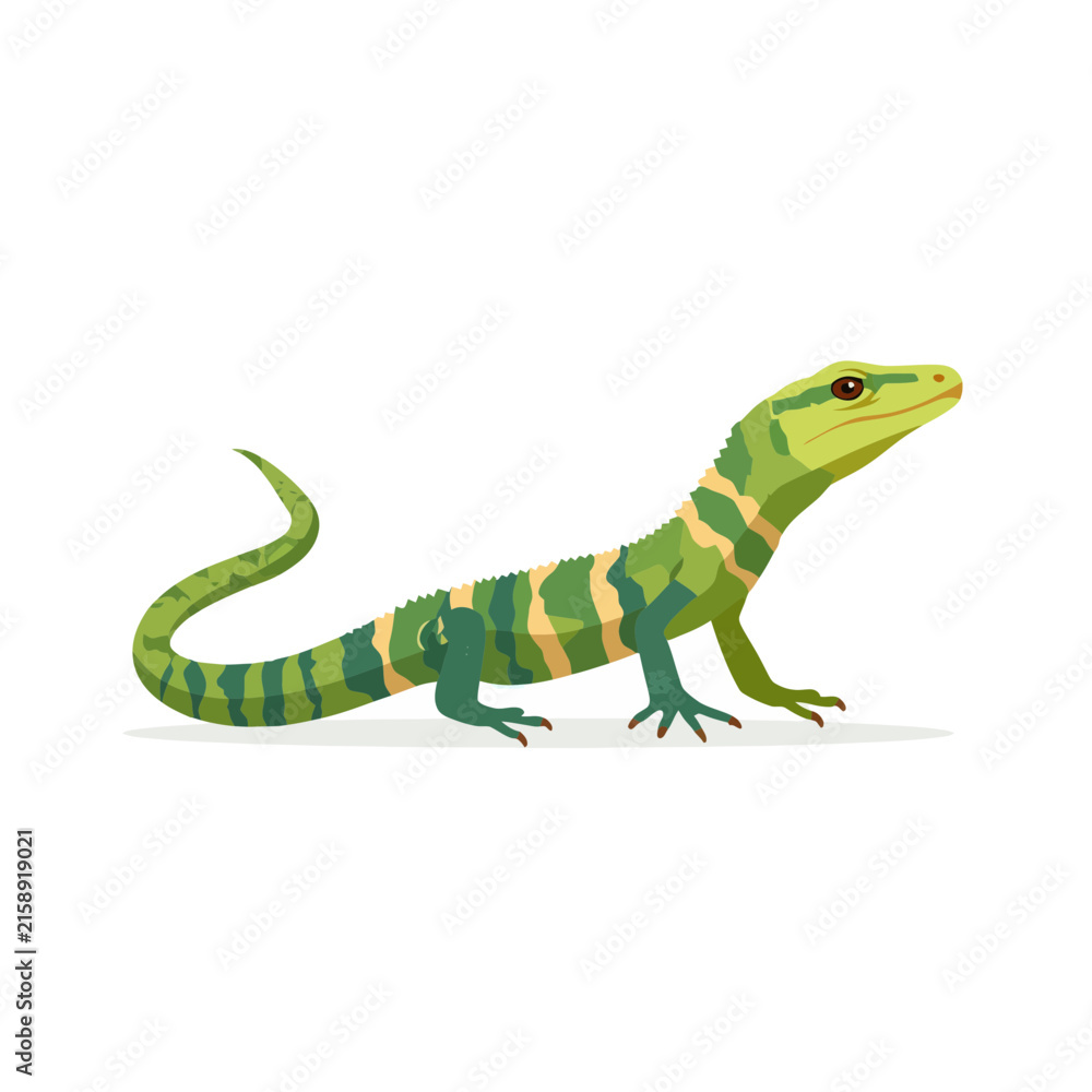Fototapeta premium Green Striped Lizard Reptile Icon Isolated