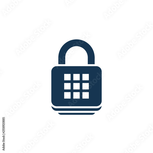 A dark blue digital padlock icon on a white background
