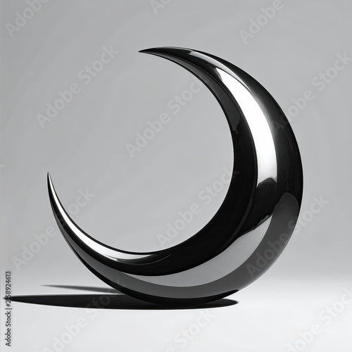 Shiny Black Crescent Moon Sculpture in Studio