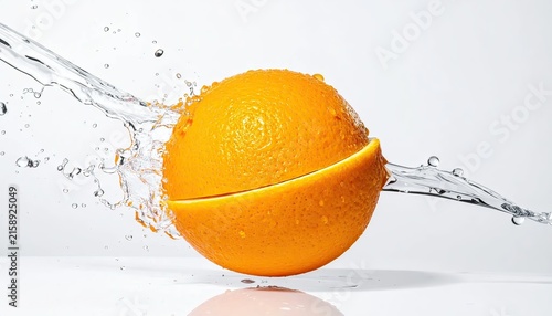Fresh Orange Split by Splash of Water in Clear Liquid
