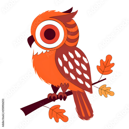 Isolated owl on a branch during autumn illustration transparent PNG