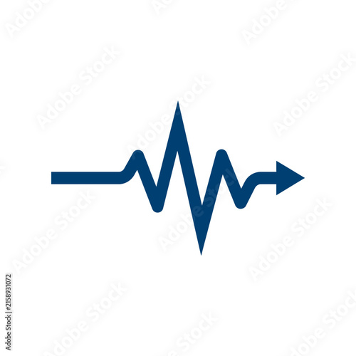 A dark blue graphic icon showing a rhythmic wave and arrow
