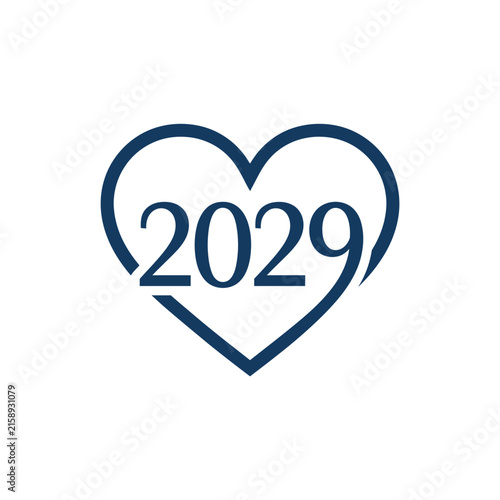 A dark blue heart shape containing the number twenty twenty-nine
