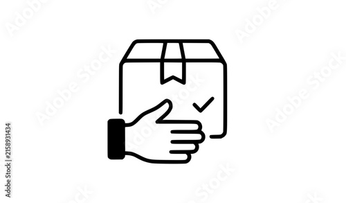 Hand Holding Shipping Parcel Delivery Confirmation Black White Vector Icon
