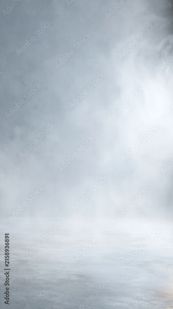 Fototapeta premium empty bright abstract cement wall studio room with soft smoke floating up interior texture, product display wall background, modern, clean, minimal, bright, with copy space