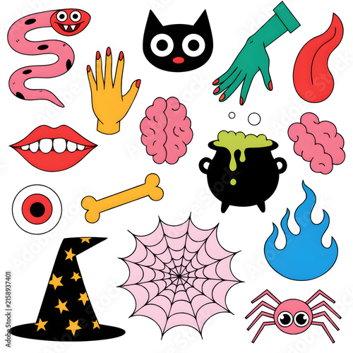 Spooky halloween hand drawn isolated icons set on a clear background 