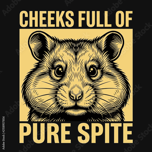 фотографія Vintage golden hamster face illustration with angry spiteful expression on black background