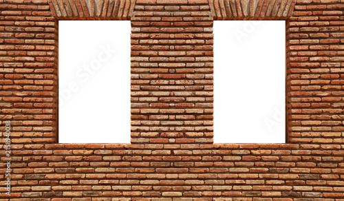 Fotografie white mockup mock-up Mock up background template of retail store showcase display windows on red brick wall