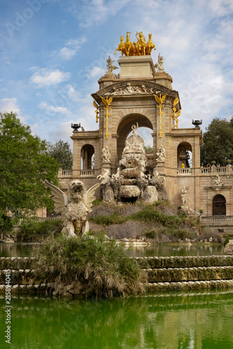Barcelona, Catalonia, Spain, September 10 2025 Cascada Monumental Fountain at Parc de la Ciutadella in Barcelona Surrounded by Sculptures and Green Pond