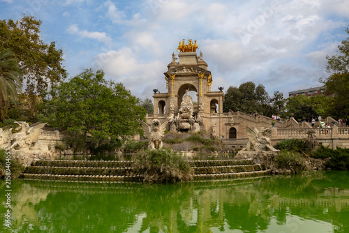 Barcelona, Catalonia, Spain, September 10 2025 Cascada Monumental Fountain at Parc de la Ciutadella in Barcelona Surrounded by Sculptures and Green Pond