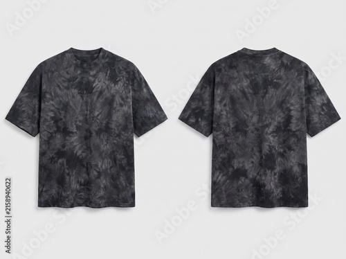 Front and Back View Mockup of a Black Tie-Dye Oversized T-Shirt Isolated on a Neutral Background