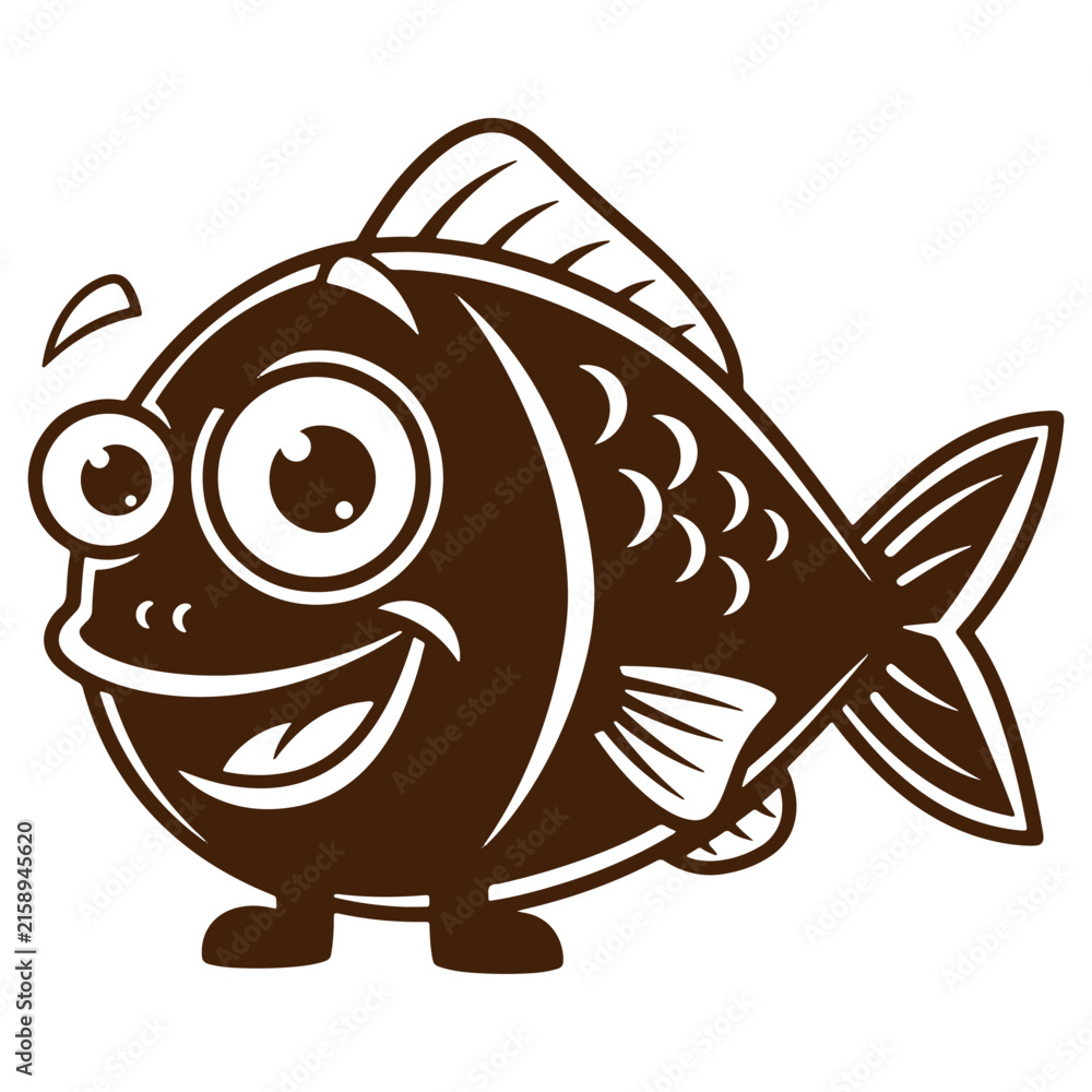 Fototapeta premium Happy cartoon fish character with large eyes, isolated on a white background, for aquatic animal, and sea life concept