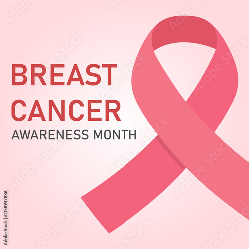 Breast Cancer Awareness Month. Design with a pink ribbon and typography. 