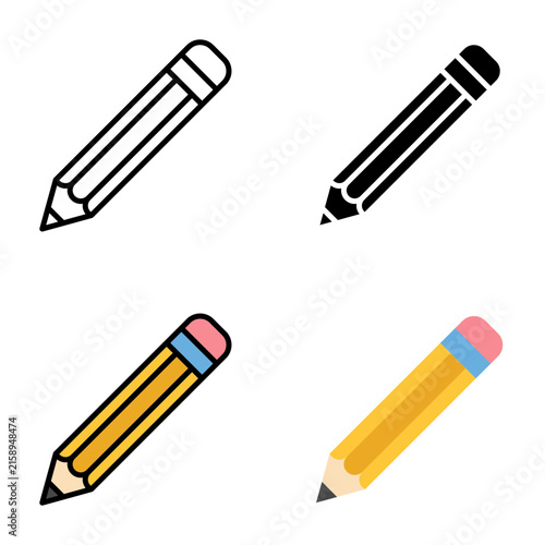 Vector illustration of a back to school pencil icon set for education, drawing, and office supply graphics.
