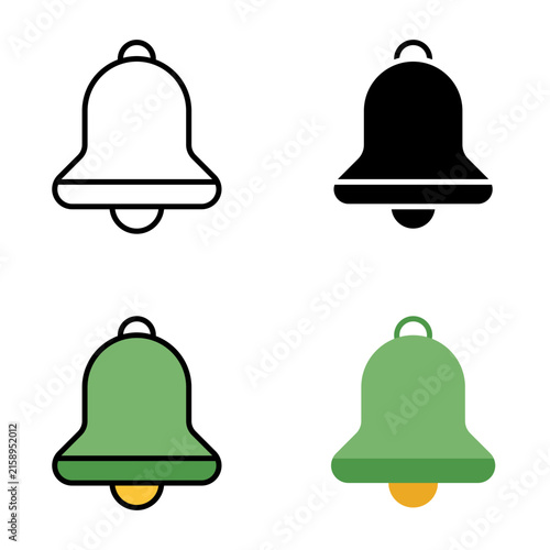 Back to school bell icon vector set featuring notification alerts, alarm signals, and school education symbols in outline and flat graphic styles.