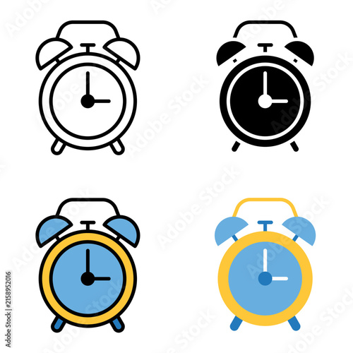 Vector alarm clock icons for back to school morning wake up calls and time management schedule illustrations.