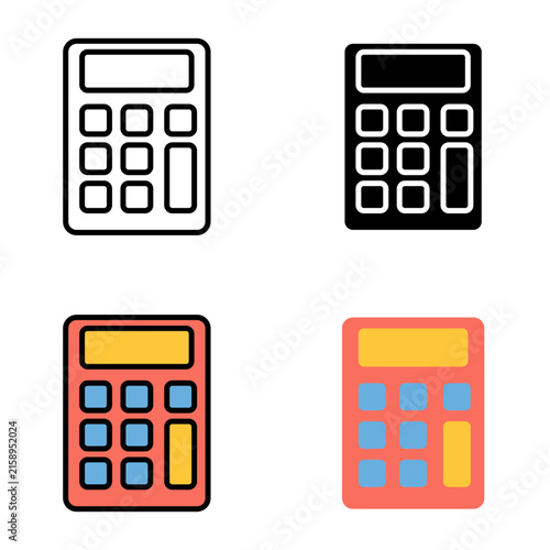 Back to school calculator vector illustration set including flat, outline, and solid icons for math, accounting, and educational finance design.