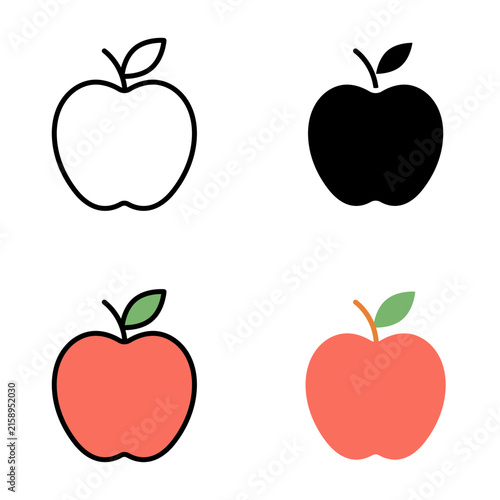 Back to school vector illustration set featuring apple icons in flat, outline, and silhouette styles for teacher and student education.