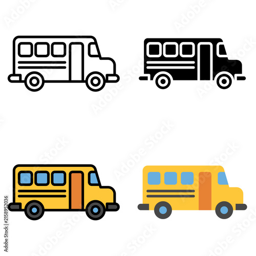 Back to school yellow school bus vector icons for student transport, education, and transit graphic design.