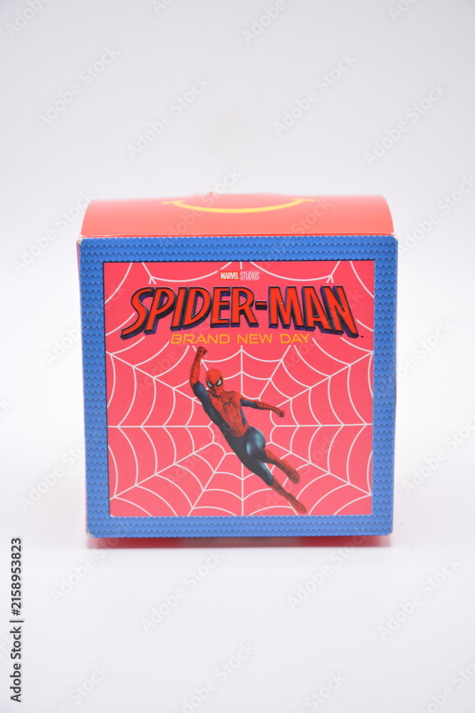 Fototapeta premium Mcdonalds spider man brand new day happy meal toy box in Manila, Philippines