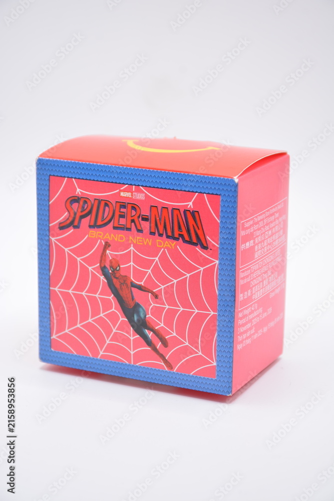 Fototapeta premium Mcdonalds spider man brand new day happy meal toy box in Manila, Philippines