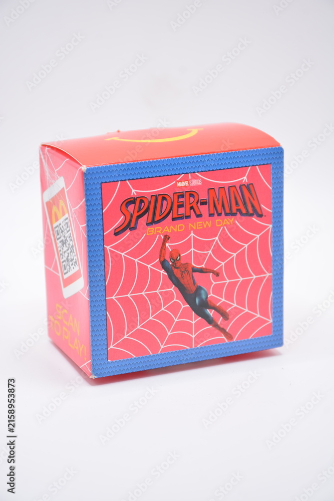 Fototapeta premium Mcdonalds spider man brand new day happy meal toy box in Manila, Philippines