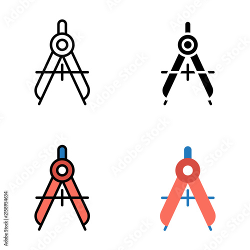 Back to school drafting compass icon set for geometry and engineering vector illustration.